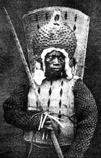 A Nauruan warrior in woven armour, late nineteenth century